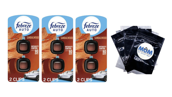Car Air Freshener, Odor-Fighting Car Vent Clip, Sandalwood - 3 packs - 2 count per pack plus 3 My Outlet Mall Resealable Storage Pouches