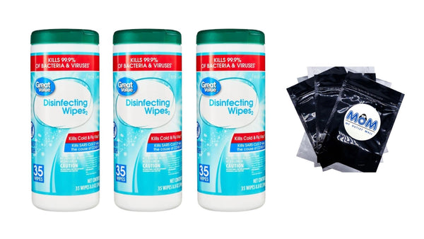 Fresh Scent Disinfecting Wipes- 3 packs - 35 count per pack - plus 3 My Outlet Mall Resealable Storage Pouches