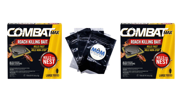 Large Roach Killing Bait Stations, Child-resistant -  2 packs - 8 count per pack plus 3 My Outlet Mall Resealable Storage Pouches