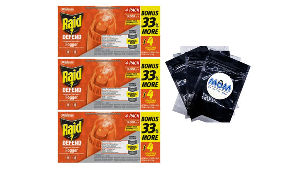 Concentrated Deep Reach Pest Insect Killer & Roach Fogger -  3 packs -4 cans per pack plus 3 My Outlet Mall Resealable Storage Pouches