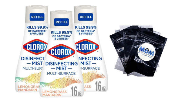 Disinfectant Mist Refill, Multi-Surface Spray, Lemongrass Mandarin - 3 packs - 16 fl oz - per pack - plus 3 My Outlet Mall Resealable Storage Pouches