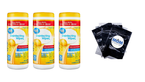 Disinfecting Wipes, Lemon Scent - 3 packs - 35 count per pack - plus 3 My Outlet Mall Resealable Storage Pouches