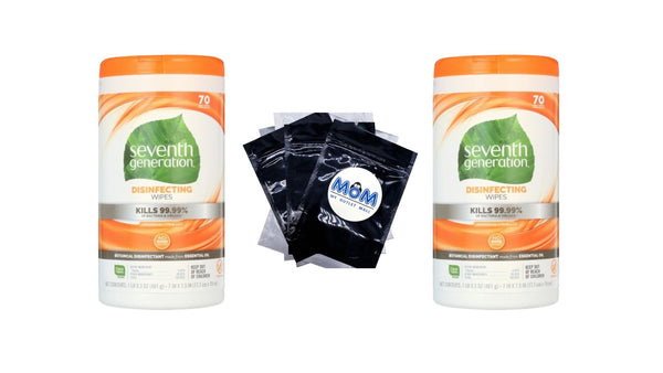 Disinfecting Wipes - Lemongrass Citrus - 2 packs - 70 count per pack - plus 3 My Outlet Mall Resealable Storage Pouches