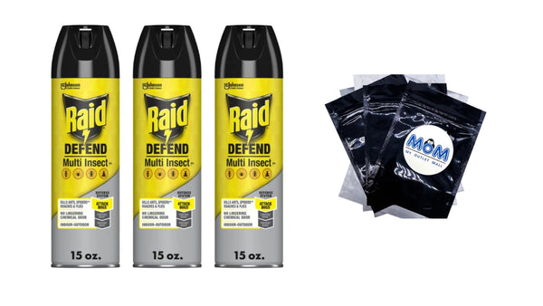 Defend Multi Insect, Indoor and Outdoor Ants, Roaches, Spiders and Flies Insect Killer Bug Spray - 3 packs - 15 oz per pack plus 3 My Outlet Mall Resealable Storage Pouches