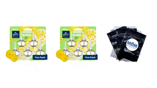 PlugIns Scented Oil Air Freshener, Radiant Bloom Limited Edition, 3.35 oz - 2 packs - 5 Count  per pack - plus 3 My Outlet Mall Resealable Storage Pouches