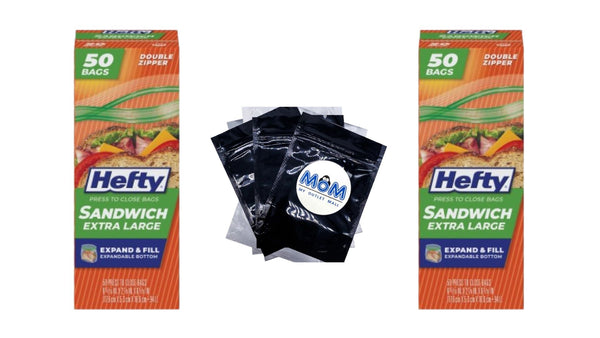 Press to Close Plastic Bags for Food Storage, XL Sandwich Size  - 2 packs -  50 Count per pack - plus 3 My Outlet Mall Resealable Storage Pouches