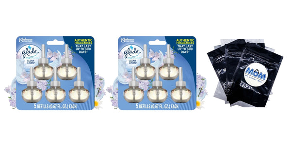 PlugIns Scented Oil, Air Freshener, Clean Linen, 0.67 oz - 2 packs - 5 Count - per pack - plus 3 My Outlet Mall Resealable Storage Pouches