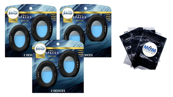Small Spaces Air Freshener, Odor-Fighting, Ocean Scent - 3 packs - 2 count per pack - plus 3 My Outlet Mall Resealable Storage Pouches