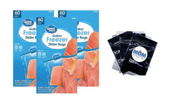 Gallon Freezer Guard Slider Zipper Bags - 3 packs -  60 Count per pack - plus 3 My Outlet Mall Resealable Storage Pouches
