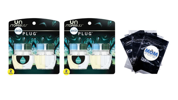 Unstopables Plug Refill Odor-Fighting Air Freshener Fresh Scent - 2 packs - 2 count per pack - plus 3 My Outlet Mall Resealable Storage Pouches