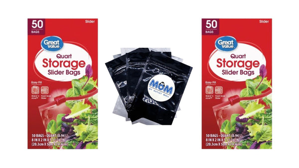 Fresh Seal Slider Zipper Bags, Quart Storage  - 2 packs -  50 Count per pack - plus 3 My Outlet Mall Resealable Storage Pouches