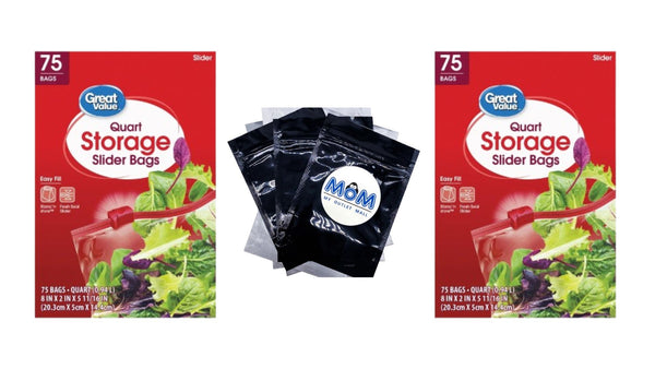 Fresh Seal Slider Zipper Bags, Quart Storage - 2 packs -  75 Count per pack - plus 3 My Outlet Mall Resealable Storage Pouches