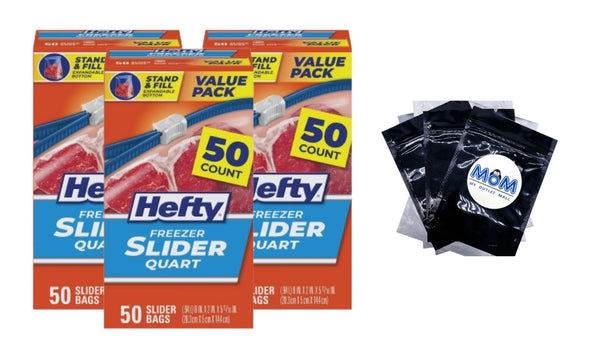Slider Freezer Kitchen Storage Bags, Quart Size - 3 packs - 50 Count per pack - plus 3 My Outlet Mall Resealable Storage Pouches