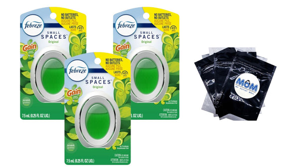 Small Spaces Air Freshener, Odor-Fighting, Gain Original - 3 packs - 1 count per pack - plus 3 My Outlet Mall Resealable Storage Pouches
