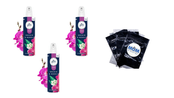 Air Freshener Spray, Orchid & Neroli, Fresh Collection, Fragrance Infused with Essential Oils, 100% Natural Propellent - 3 packs - 8.0 oz per pack - plus 3 My Outlet Mall Resealable Storage Pouches