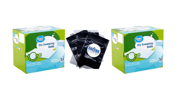 Dry Sweeping Cloth Refills - 2 packs - 32 count per pack - plus 3 My Outlet Mall Resealable Storage Pouches