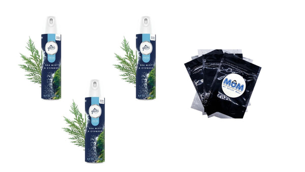 Air Freshener Spray, Sea Mist & Cypress, Fresh Collection, Fragrance Infused with Essential Oils, 100% Natural Propellent - 3 packs - 8.0 oz per pack - plus 3 My Outlet Mall Resealable Storage Pouches