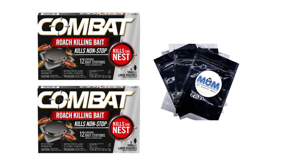 Roach Killing Bait Stations for Small and Large Roaches -  2 packs - 12 count per pack plus 3 My Outlet Mall Resealable Storage Pouches