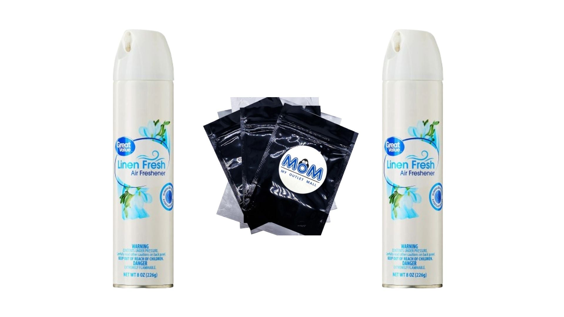 Aerosol Air Freshener, Linen Fresh - 2 packs - 8 oz per pack - plus 3 My Outlet Mall Resealable Storage Pouches