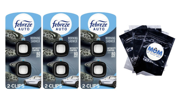 Car Air Freshener, Odor-Fighting Car Vent Clip, Morning Shower - 3 packs - 2 count per pack plus 3 My Outlet Mall Resealable Storage Pouches