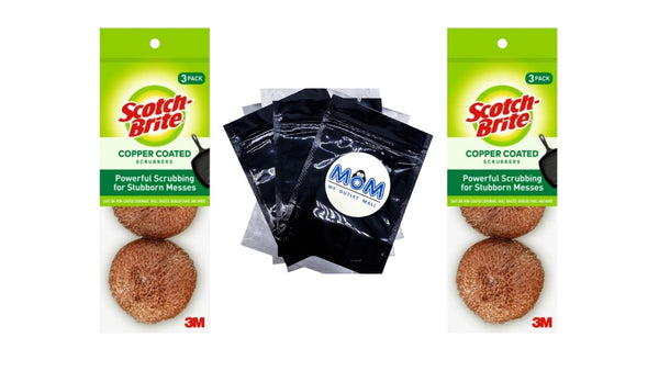 Copper Coated Scouring Pads - 2 Packs - 3 counts per pack - plus 3 My Outlet Mall Resealable Storage Pouches
