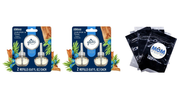 PlugIns Scented Oil Refills Infused with Essential Oils, Juniper & Teak - 2 packs - 2 count per pack - plus 3 My Outlet Mall Resealable Storage Pouches