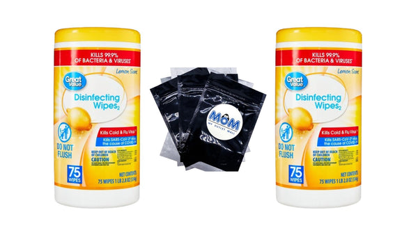Lemon Scent Disinfecting Wipes - 2 packs - 75 count per pack - plus 3 My Outlet Mall Resealable Storage Pouches