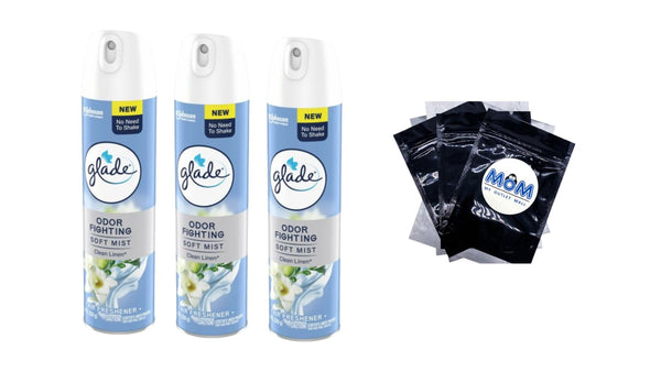 Odor Fighting Soft Mist Air Freshener Room Spray, Clean Linen - 3 packs - 8.0 oz per pack - plus 3 My Outlet Mall Resealable Storage Pouches