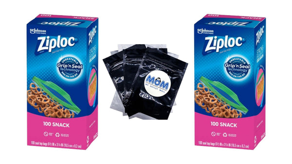 Brand Snack Bags with Grip 'n Seal Technology  - 2 Packs - 100 Count per pack- plus 3 My Outlet Mall Resealable Storage Pouches