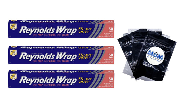 Heavy Duty Aluminum Foil, 12 Inch Width - 3 packs -  50 square feet per pack - plus 3 My Outlet Mall Resealable Storage Pouches