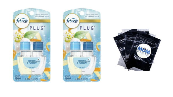 PLUG Air Freshener Oil Refill, Refresh & Energize, Zesty Orange Blossom - 2 packs - 0.87 oz per pack - plus 3 My Outlet Mall Resealable Storage Pouches