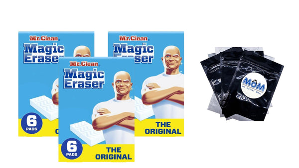 Magic Eraser Original, Cleaning Pads with Durafoam - 3 packs -  6 count per pack - plus 3 My Outlet Mall Resealable Storage Pouches