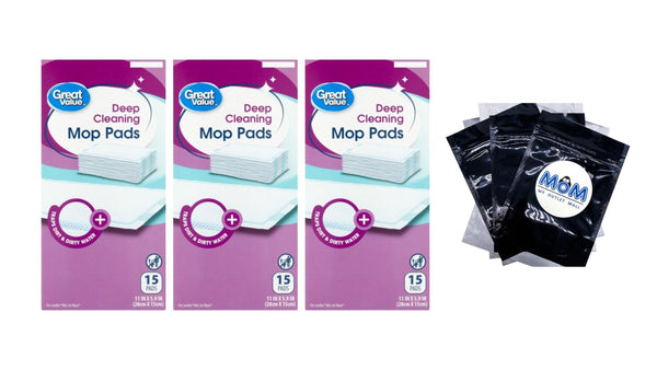Deep Cleaning Mop Pads - 3 packs - 15 count per pack - plus 3 My Outlet Mall Resealable Storage Pouches