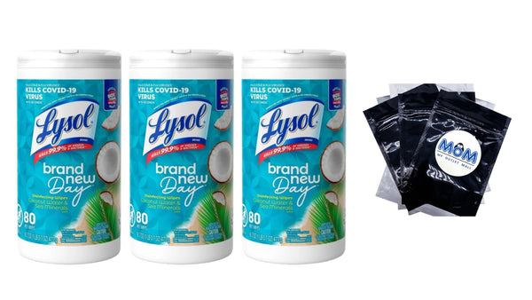 Disinfectant Wipes, Multi-Surface Antibacterial Cleaning Wipes, For Disinfecting and Cleaning, Coconut & Sea Minerals - 3 packs - 80 count per pack - plus 3 My Outlet Mall Resealable Storage Pouches