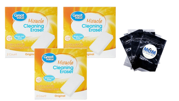 Original Miracle Eraser - 3 packs - 2 count per pack - plus 3 My Outlet Mall Resealable Storage Pouches