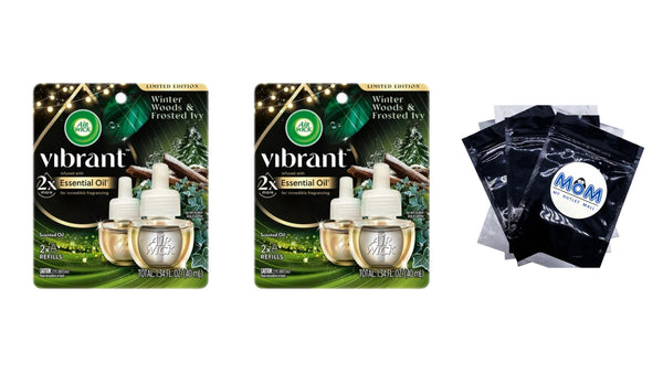 Vibrant Plug in Scented Oil Refill, Winter Woods and Frosted Ivy - 2 packs - 2 Count per pack - plus 3 My Outlet Mall Resealable Storage Pouches