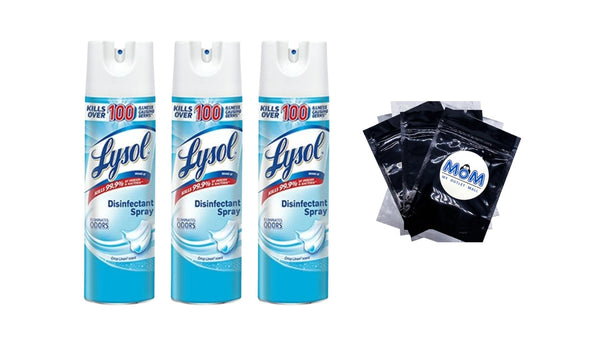 Disinfectant Spray, Sanitizing and Antibacterial Spray, For Disinfecting and Deodorizing, Crisp Linen - 3 packs - 19 oz - per pack - plus 3 My Outlet Mall Resealable Storage Pouches