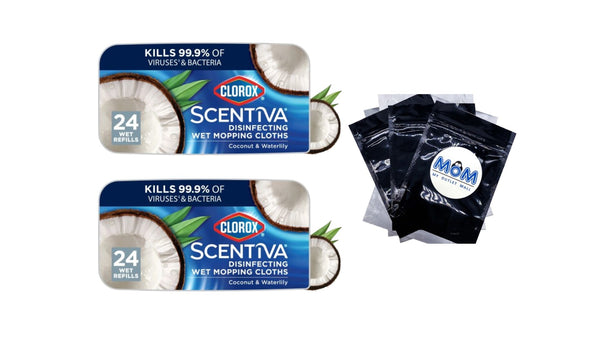 Scentiva Disinfecting Wet Mop Pads, Coconut & Waterlily - 2 packs - 24 count per pack - plus 3 My Outlet Mall Resealable Storage Pouches