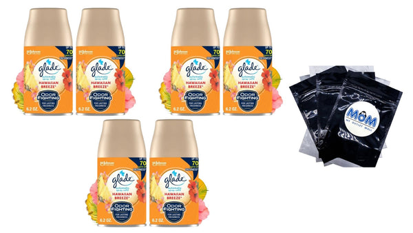 Automatic Spray Refills, Air Freshener, Infused with Essential Oils, Hawaiian Breeze - 3 packs - 2 count per pack - plus 3 My Outlet Mall Resealable Storage Pouches