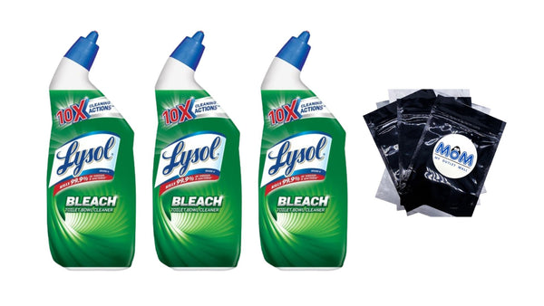 New Bleach Toilet Bowl Cleaner, Gels, 10X Cleaning Power, Kills Bacteria - 3 packs - 24 oz per pack - plus 3 My Outlet Mall Resealable Storage Pouches