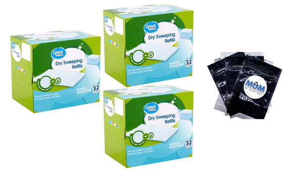 Dry Sweeping Cloth Refills - 3 packs - 32 count per pack - plus 3 My Outlet Mall Resealable Storage Pouches