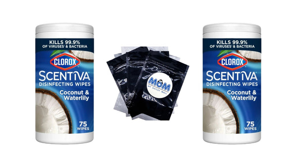 Scentiva Bleach-Free Cleaning Wipes, Coconut and Waterlily - 2 packs - 75 count per pack - plus 3 My Outlet Mall Resealable Storage Pouches