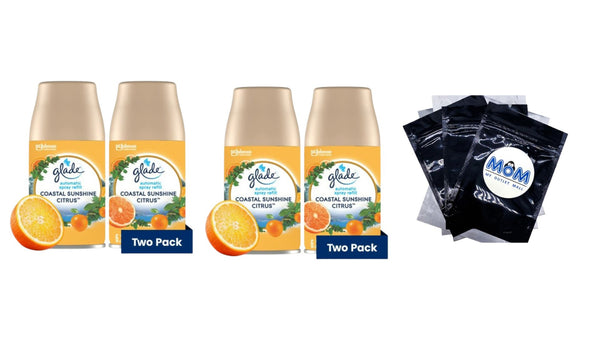 Automatic Spray Refills, Air Freshener, Infused with Essential Oils, Coastal Sunshine Citrus - 2 packs - 2 count per pack - plus 3 My Outlet Mall Resealable Storage Pouches