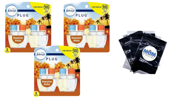Plug In Air Freshener, Odor-Fighting Scented Oil Refill, Hawaiian Aloha Scent - 3 packs - 2 count per pack - plus 3 My Outlet Mall Resealable Storage Pouches