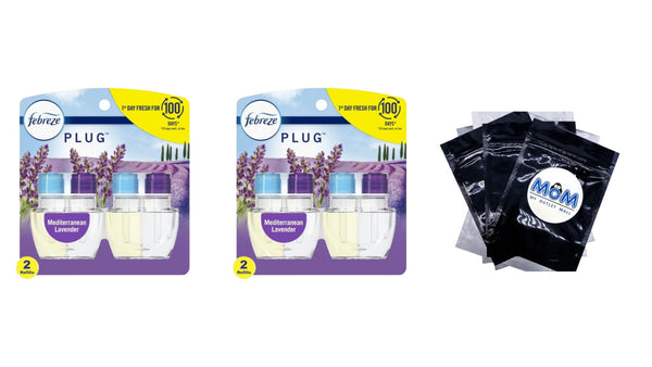 Plug Refill Odor-Fighting Air Freshener Mediterranean Lavender Scent - 2 packs - 2 count per pack - plus 3 My Outlet Mall Resealable Storage Pouches