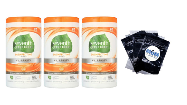 Disinfecting Wipes - Lemongrass Citrus - 3 packs - 70 count per pack - plus 3 My Outlet Mall Resealable Storage Pouches