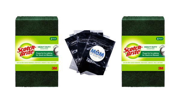 Heavy Duty Scour Pads - 2 packs -  6 count per pack - plus 3 My Outlet Mall Resealable Storage Pouches