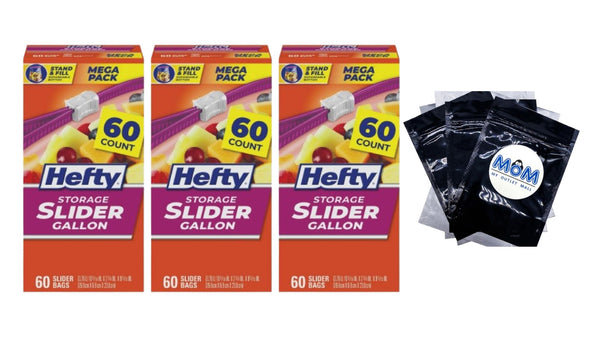 Slider Kitchen Storage Bags, Gallon Size - 3 packs -  60 Count per pack - plus 3 My Outlet Mall Resealable Storage Pouches
