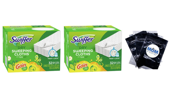 Swiffer Dry Cloth Refills With Gain Original- 2 packs - 32 count per pack - plus 3 My Outlet Mall Resealable Storage Pouches