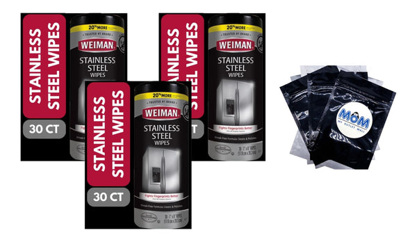 Stainless Steel Appliance Cleaning Wipes, Streak-Free Shine - 3 packs - 30 count per pack - plus 3 My Outlet Mall Resealable Storage Pouches